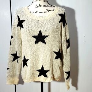 Newbury Kustom- Womens Textured Knit Black/ Cream Star Sweater Sz.Large